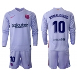 Men's 2021-2022 Club Barcelona Second away purple Long Sleeve 10 Soccer Jersey