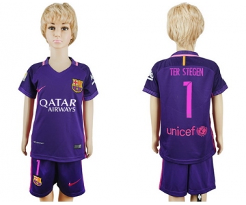 2016-17 Barcelona #1 TER STEGEN Away Soccer Youth Purple Shirt Kit