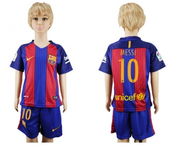 2016-17 Barcelona #10 MESSI Home Soccer Youth Red and Blue Shirt Kit