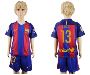 2016-17 Barcelona #13 C. BRAVO Home Soccer Youth Red and Blue Shirt Kit