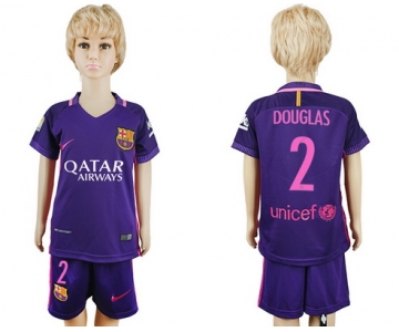 2016-17 Barcelona #2 DOUGLAS Away Soccer Youth Purple Shirt Kit