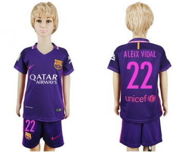 2016-17 Barcelona #22 ALEIX VIDAL Away Soccer Youth Purple Shirt Kit