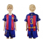 2016-17 Barcelona #3 PIQUE Home Soccer Youth Red and Blue Shirt Kit