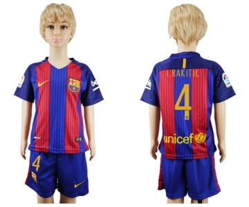 2016-17 Barcelona #4 I.RAKITIC Home Soccer Youth Red and Blue Shirt Kit