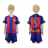 2016-17 Barcelona #5 SERGIO Home Soccer Youth Red and Blue Shirt Kit