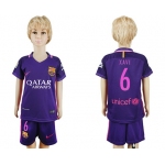 2016-17 Barcelona #6 XAVI Away Soccer Youth Purple Shirt Kit