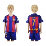 2016-17 Barcelona #7 ARDA Home Soccer Youth Red and Blue Shirt Kit