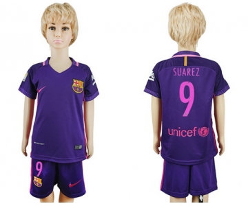 2016-17 Barcelona #9 SUAREZ Away Soccer Youth Purple Shirt Kit