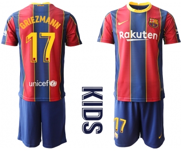 Youth 2020-2021 club Barcelona home 17 red Soccer Jerseys