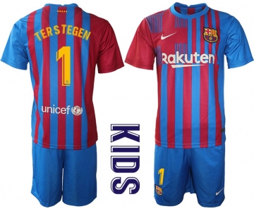 Youth 2021-2022 Club Barcelona home blue 1 Nike Soccer Jersey