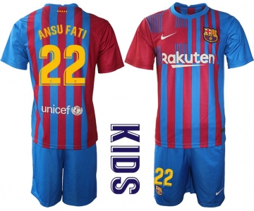 Youth 2021-2022 Club Barcelona home blue 22 Nike Soccer Jersey