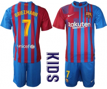 Youth 2021-2022 Club Barcelona home blue 7 Nike Soccer Jersey