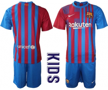 Youth 2021-2022 Club Barcelona home blue blank Nike Soccer Jersey