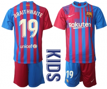 Youth 2021-2022 Club Barcelona home red 19 Nike Soccer Jerseys