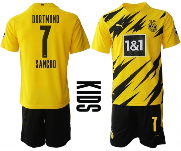 Youth 2020-2021 club Borussia Dortmund home yellow 7 Soccer Jerseys