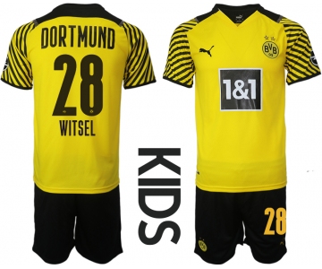 Youth 2021-2022 Club Borussia Dortmund home yellow 28 Soccer Jersey