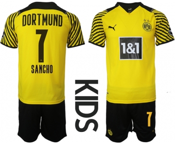 Youth 2021-2022 Club Borussia Dortmund home yellow 7 Soccer Jersey