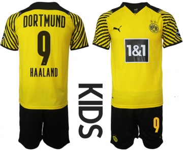 Youth 2021-2022 Club Borussia Dortmund home yellow 9 Soccer Jersey