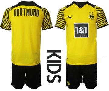 Youth 2021-2022 Club Borussia Dortmund home yellow blank Soccer Jersey