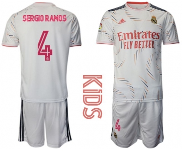 Youth 2021-2022 Club Real Madrid home white 4 Adidas Soccer Jersey