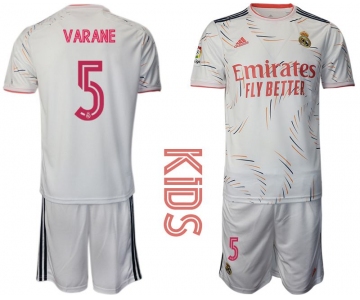 Youth 2021-2022 Club Real Madrid home white 5 Adidas Soccer Jersey