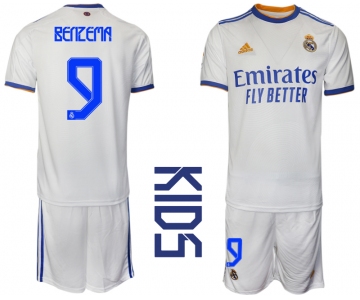 Youth 2021-2022 Club Real Madrid home white 9 Soccer Jerseys