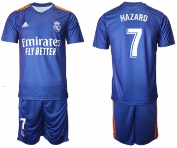 Men 2021-2022 Club Real Madrid away blue 7 Adidas Soccer Jerseys