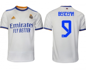Men's Real Madrid #9 Karim Benzema 2021-22 White Home Soccer Jersey