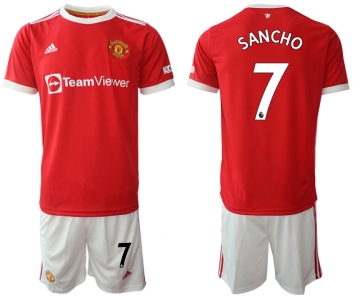 Men 2021-2022 Club Manchester United home red 7 Adidas Soccer Jersey2