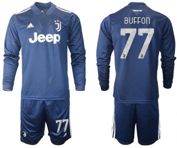 Men 2020-2021 club Juventus away long sleeves 77 blue Soccer Jerseys