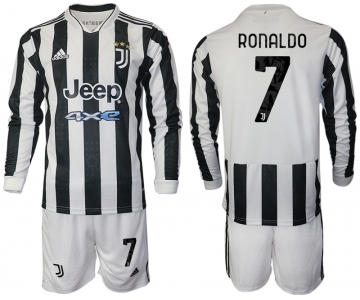 Men 2021-2022 Club Juventus home white Long Sleeve 7 Adidas Soccer Jersey