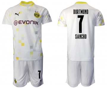 Men 2020-2021 club Borussia Dortmund Second away 7 white Soccer Jerseys