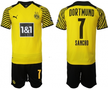 Men 2021-2022 Club Borussia Dortmund home 7 yellow Soccer Jersey