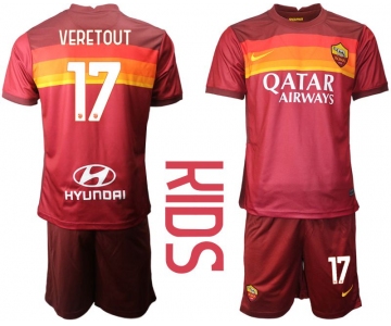 Youth 2020-2021 club AS Roma home 17 red Soccer Jerseys