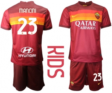 Youth 2020-2021 club AS Roma home 23 red Soccer Jerseys