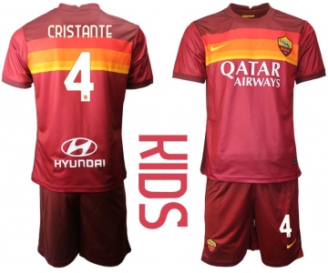 Youth 2020-2021 club AS Roma home 4 red Soccer Jerseys