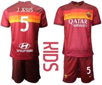 Youth 2020-2021 club AS Roma home 5 red Soccer Jerseys