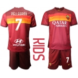 Youth 2020-2021 club AS Roma home 7 red Soccer Jerseys