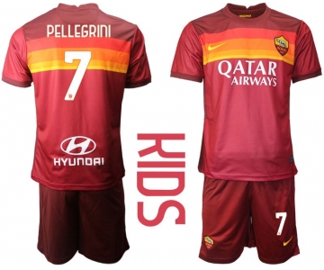 Youth 2020-2021 club AS Roma home 7 red Soccer Jerseys