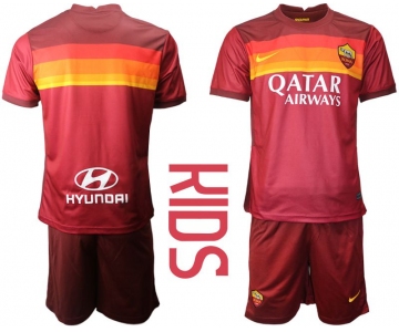 Youth 2020-2021 club AS Roma home red Soccer Jerseys