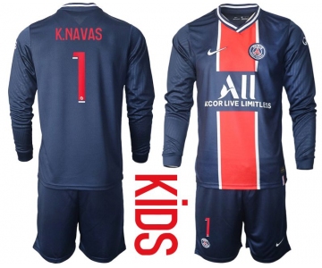 Youth 2020-2021 club Paris St German home long sleeve 1 blue Soccer Jerseys