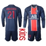 Youth 2020-2021 club Paris St German home long sleeve 21 blue Soccer Jerseys