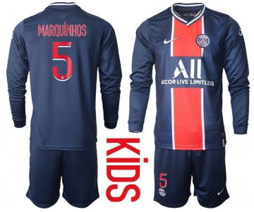 Youth 2020-2021 club Paris St German home long sleeve 5 blue Soccer Jerseys