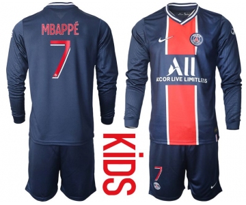 Youth 2020-2021 club Paris St German home long sleeve 7 blue Soccer Jerseys