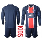 Youth 2020-2021 club Paris St German home long sleeve blue Soccer Jerseys