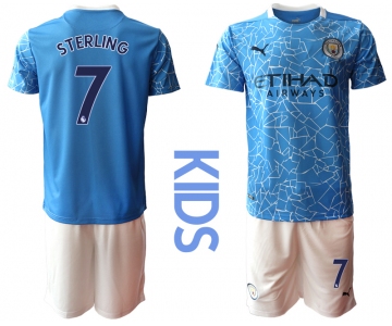 Youth 2020-2021 club Manchester City home blue 7 Soccer Jerseys