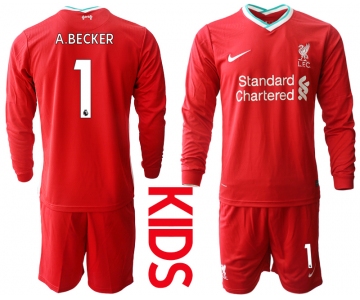 2021 Liverpool home long sleeves Youth 1 soccer jerseys