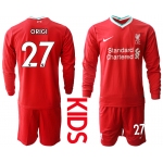 2021 Liverpool home long sleeves Youth 27 soccer jerseys