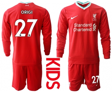 2021 Liverpool home long sleeves Youth 27 soccer jerseys