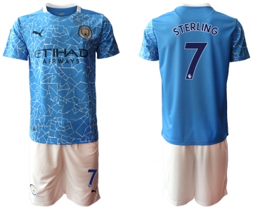 Men 2020-2021 club Manchester City home 7 blue Soccer Jerseys